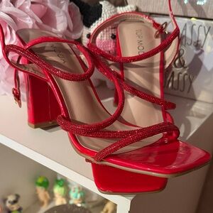 TOP Moda Vibrant Red Strappy Heels